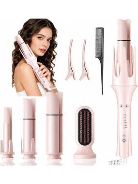 4-in-1 Automatic Curling Iron & Straightening Brush, Ionic Ceramic, Anti-Scald